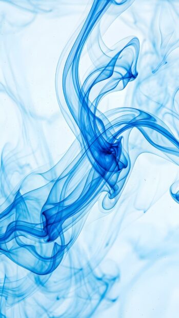 An abstract digital wallpaper showing blue smoke trails gracefully swirling against a clean white background. This high-quality image is perfect for mobile devices