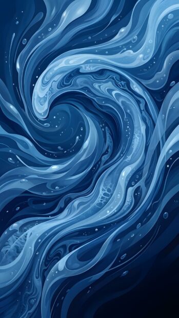 This abstract digital wallpaper features dynamic swirling patterns of blue water and waves, with subtle highlights and bubbles. It's a clean blue background for mobile devices