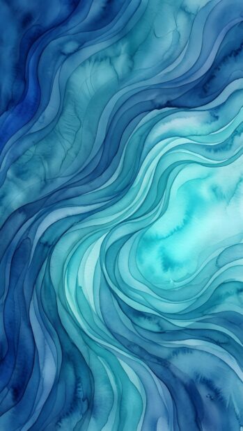 This abstract digital wallpaper blue features flowing watercolor waves in shades of blue and teal, creating a soothing visual. It's perfectly suited for mobile phone backgrounds