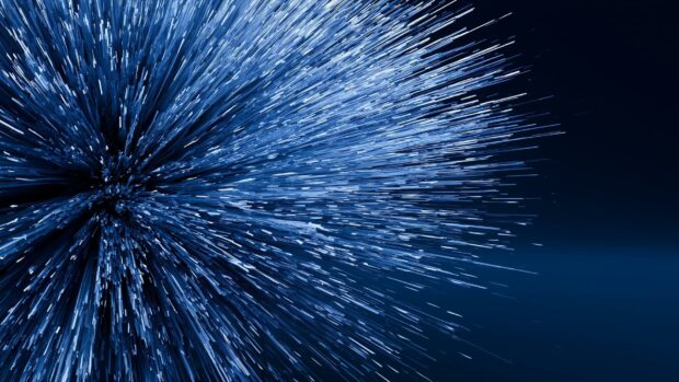 An abstract lines wallpaper blue showing a vibrant burst of blue lines radiating outwards from a central point against a dark background