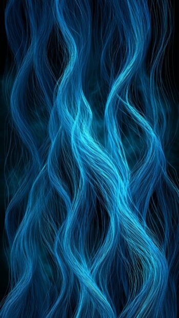 An abstract lines wallpaper blue displaying smooth, flowing wavy blue lines against a dark background, resembling smoke or organic fibers