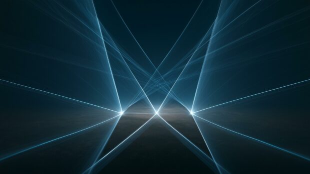 Abstract Lines Wallpaper Blue featuring geometric blue laser light beams converging in perspective on a dark background