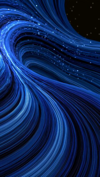 Abstract Lines Wallpaper Blue featuring dynamic glowing blue lines with sparkling particles on a dark cosmic background