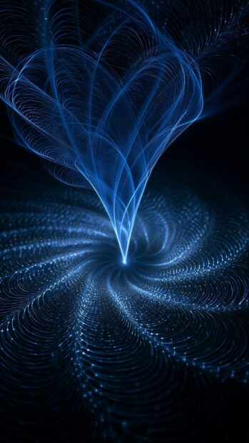 An abstract lines wallpaper blue with glowing blue lines forming a funnel-like vortex shape leading down to a swirling pattern