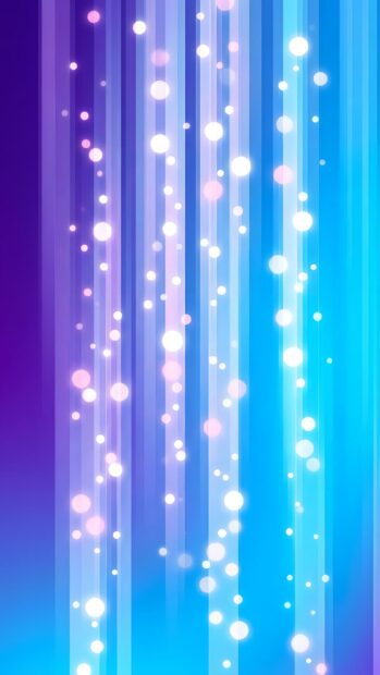 An Abstract Lines Wallpaper Blue Purple depicting a vibrant gradient of vertical stripes from purple to blue, adorned with numerous falling white and pink bokeh light circles. This creates a soft, sparkling effect