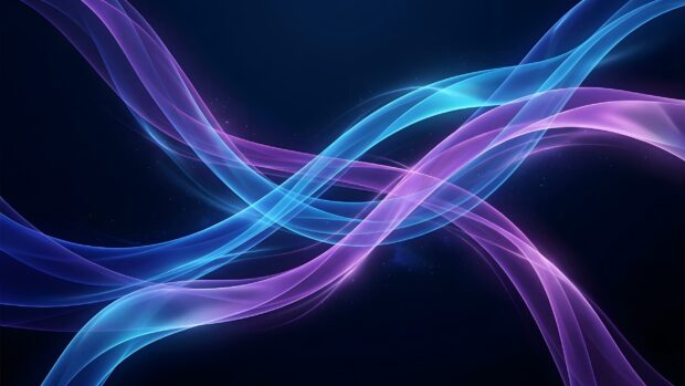 An Abstract Lines Wallpaper Blue Purple featuring elegant, glowing wavy lines in blue and purple, gracefully intertwined against a dark background with subtle star-like particles
