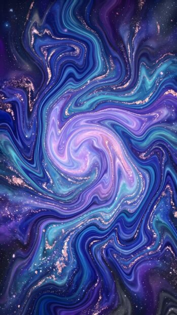A vibrant abstract lines wallpaper showcasing a cosmic marble pattern with glittering gold accents in deep blue and purple tones. This high-quality image is perfect for mobile backgrounds