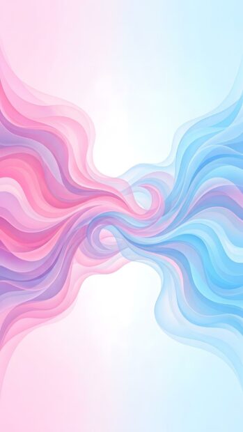 A harmonious abstract lines wallpaper featuring flowing waves in soft pink, purple, and blue tones, creating a symmetrical design. This calming background is ideal for mobile screens