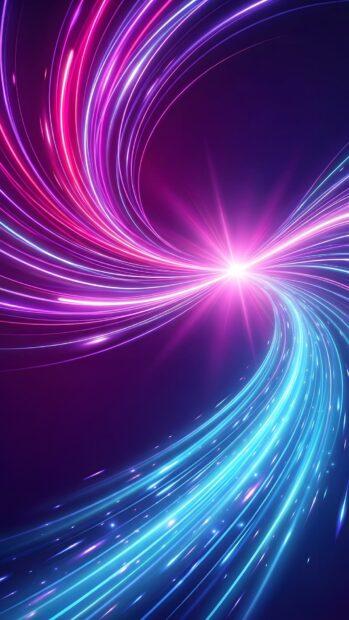 This vibrant Abstract Lines Wallpaper Blue Purple showcases swirling light trails in blue and pink emanating from a bright central glow