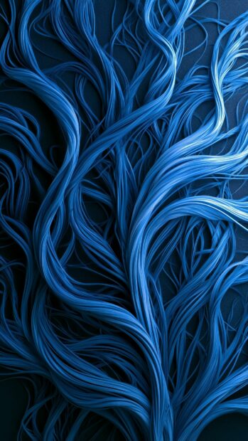 Abstract Lines Wallpaper Blue with an intricate texture of tangled blue lines resembling intertwining roots or nerve fibers on a dark background