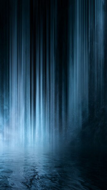 Abstract lines wallpaper blue depicting vertical blue light beams resembling rain or a waterfall reflecting on water