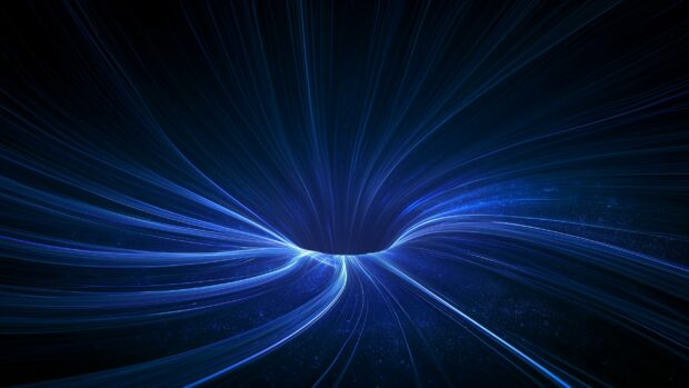 Abstract Lines Wallpaper Blue featuring a glowing blue light vortex or tunnel receding into darkness