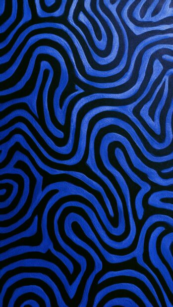 Abstract Lines Wallpaper Blue showcasing a bold wavy maze-like pattern in blue on a black background