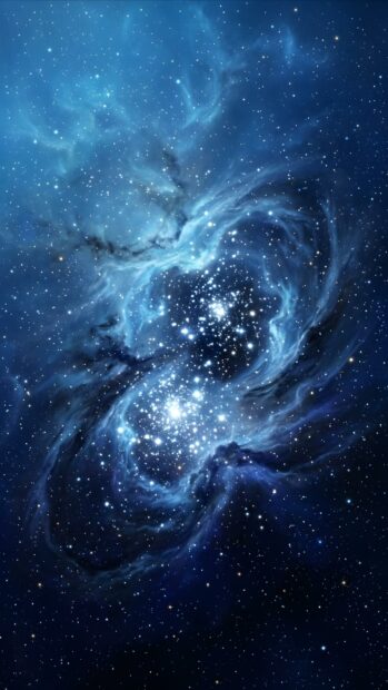 A vibrant abstract space wallpaper blue showcasing a brilliant star cluster embedded within a blue nebula in the cosmic expanse