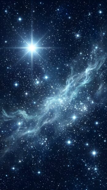 A beautiful Abstract Space Wallpaper Blue showing a bright shining star and a glowing blue nebula amidst countless stars