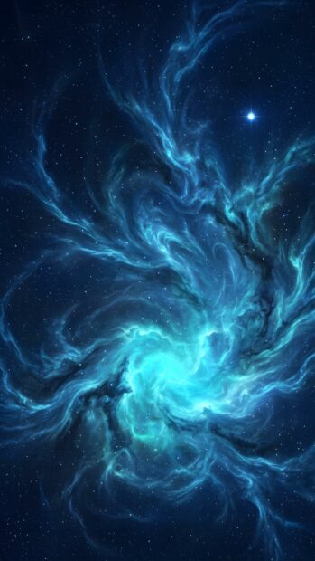 An Abstract Space Wallpaper Blue displaying a dynamic, intricate swirling blue and teal nebula with a single bright star