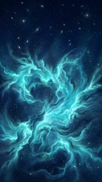 Abstract Space Wallpaper Blue displaying an intricate teal and cyan nebula swirling amidst countless tiny stars