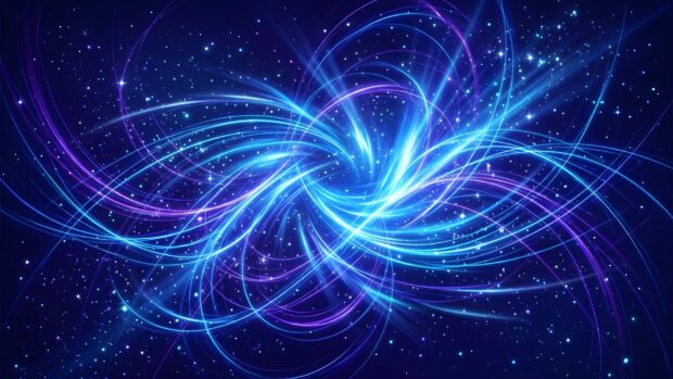 An Abstract Space Wallpaper Blue featuring glowing blue and purple light trails swirling from a central point against a starry dark background