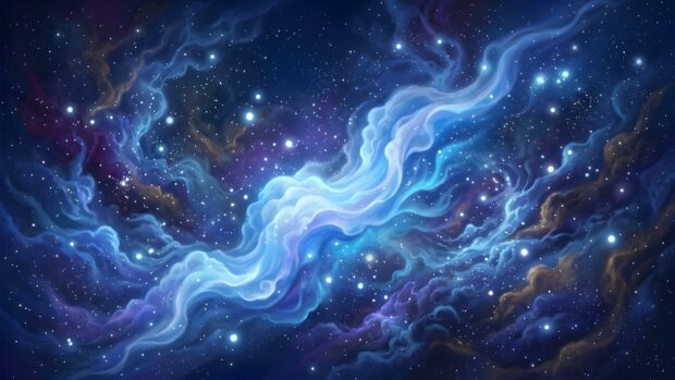 A stunning Abstract Space Wallpaper Blue showing a swirling nebula filled with countless bright stars and cosmic dust