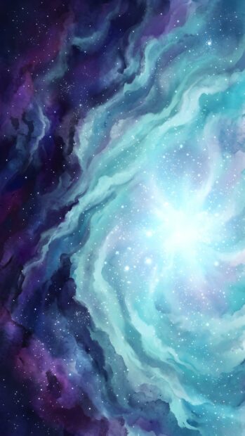 An Abstract Space Wallpaper Blue and purple nebula swirling with a bright white light source at its center, dotted with numerous stars