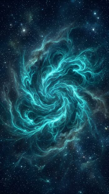 An abstract space wallpaper blue with a mesmerizing swirling blue-green energy vortex surrounded by distant stars