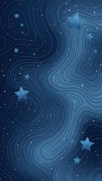 An Abstract Space Wallpaper Blue featuring abstract swirling lines and glittery blue stars on a deep blue background