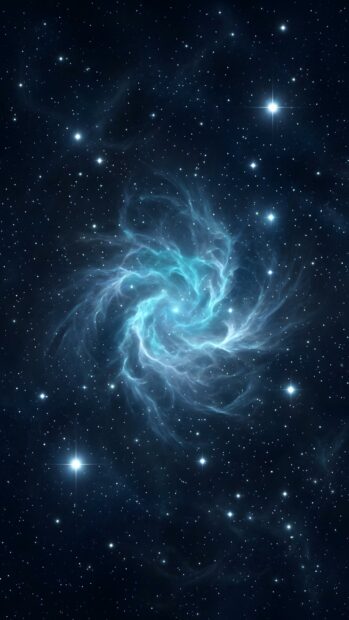 A stunning Abstract Space Wallpaper Blue showcasing a vibrant swirling blue nebula surrounded by countless distant stars