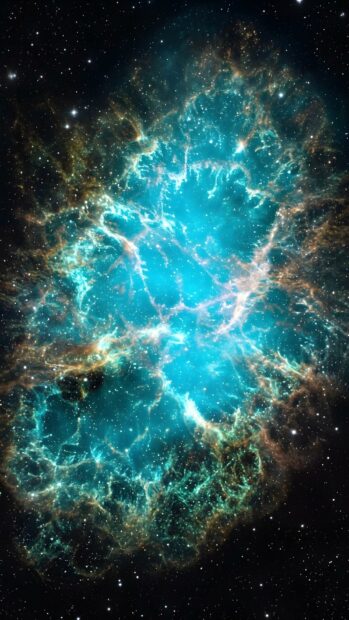 An abstract starfield wallpaper featuring a vibrant blue and green cosmic nebula with intricate gas clouds and distant stars