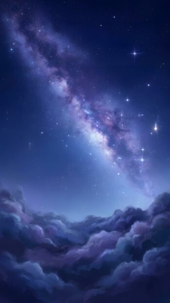 Abstract Starfield Wallpaper showcasing the majestic Milky Way galaxy above dark purple clouds in a serene night sky