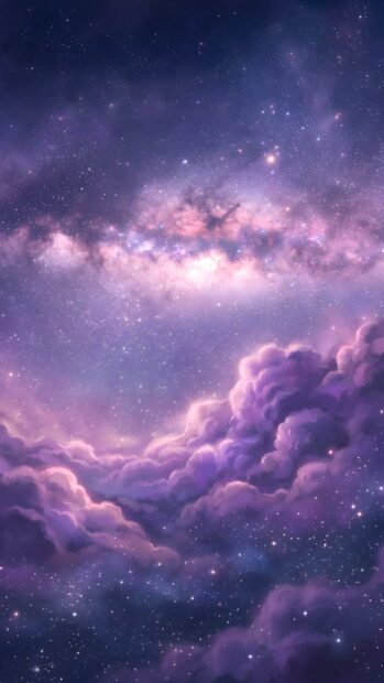 A dreamy abstract starfield wallpaper with soft glowing purple cosmic clouds and countless stars