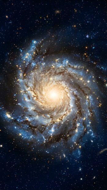 Abstract Starfield Wallpaper depicting a stunning spiral galaxy with a bright gold core and numerous stars