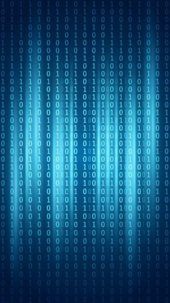 An Abstract Tech Wallpaper Blue displaying glowing blue binary code resembling the Matrix