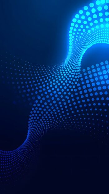 An Abstract Tech Wallpaper Blue featuring a dynamic wave of glowing blue dots on a dark background
