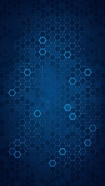 An abstract tech wallpaper blue displaying a repeating hexagonal grid pattern with some glowing blue cells