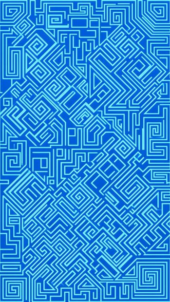 An Abstract Tech Wallpaper Blue featuring a bright blue background with an intricate light blue maze-like geometric pattern
