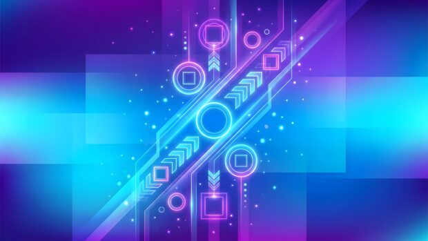 An Abstract Tech Wallpaper Blue showing vibrant neon lines and geometric shapes in blue and purple hues
