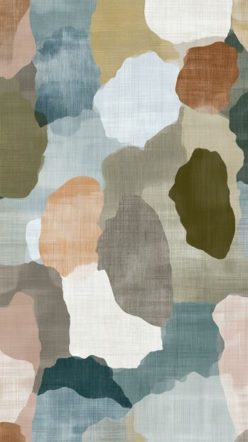 This abstract wallpaper features an irregular mosaic pattern with textured earthy tones of blue, green, brown, and white