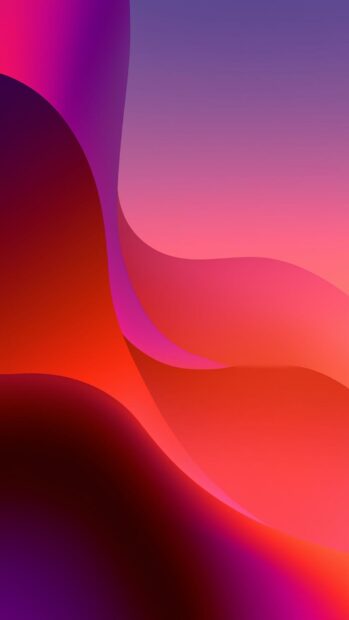 This abstract wallpaper features smooth, flowing waves in a gradient of vibrant purple, red, and orange colors
