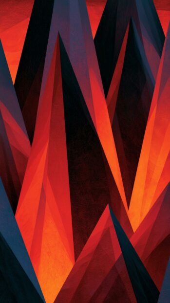 An abstract wallpaper featuring striking red and black geometric peaks with sharp, overlapping angles
