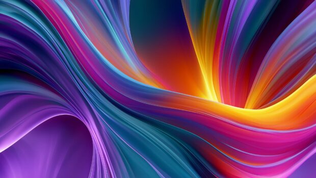 A vibrant Abstract Wallpaper featuring colorful flowing waves in purple, blue, orange, and pink hues