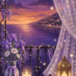 Aesthetic Purple Wallpaper Balcony Sea View Night