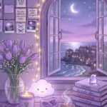 Aesthetic Purple Wallpaper Cozy Night Room View Wallpaper