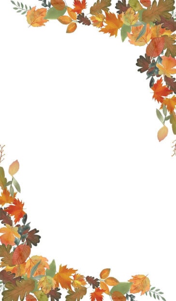 An Autumn Iphone Wallpaper illustration featuring watercolor autumn leaves forming decorative borders on a white background