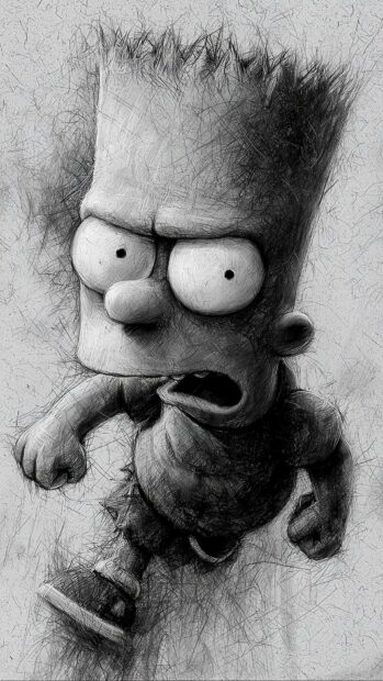 An intense Bart Simpson wallpaper depicted in a black and white sketch style with an angry expression