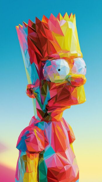 A vibrant Bart Simpson Wallpaper featuring a low poly 3D render of Bart's head and shoulders against a gradient blue background