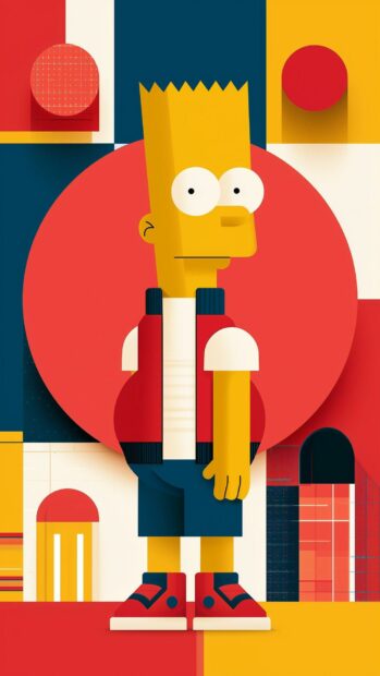 A minimalist Bart Simpson wallpaper featuring him in a modern geometric art style with bold primary colors