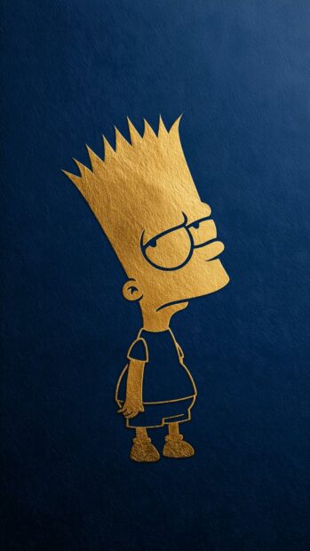 A minimalist Bart Simpson wallpaper featuring a golden silhouette of his profile against a dark blue textured background