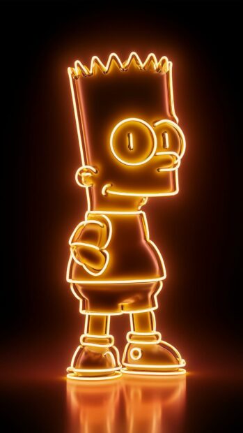 A sleek Bart Simpson wallpaper featuring his silhouette outlined in bright orange neon light against a dark background