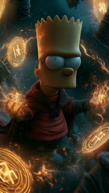 An epic Bart Simpson wallpaper depicting him as a powerful wizard casting magic spells with glowing runes and energy