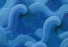 A blue aesthetic wallpaper depicting an abstract 3D pattern of stylized waves and spirals in multiple shades of blue